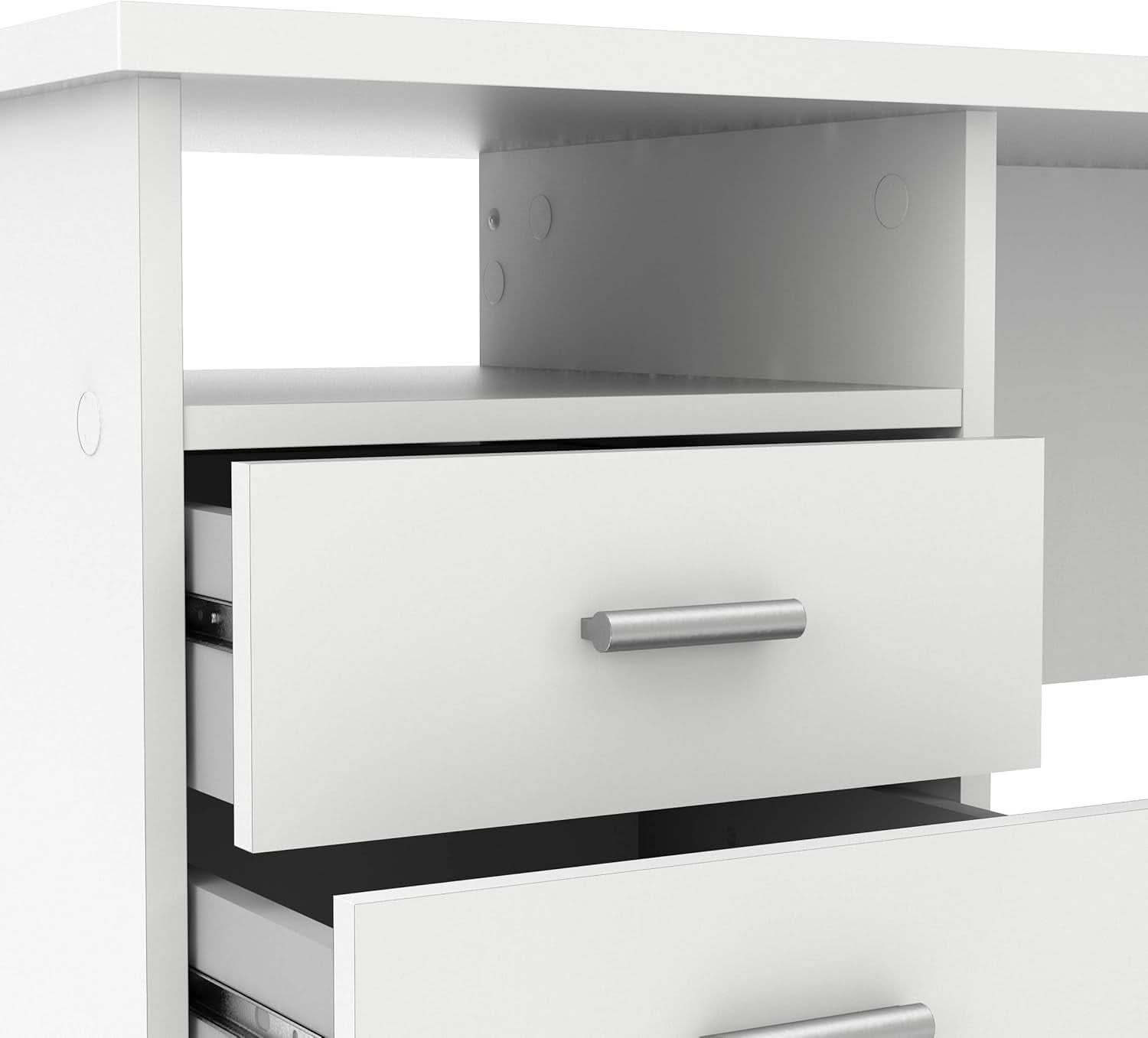 White Four Drawer Desk With Storage For Home Office
