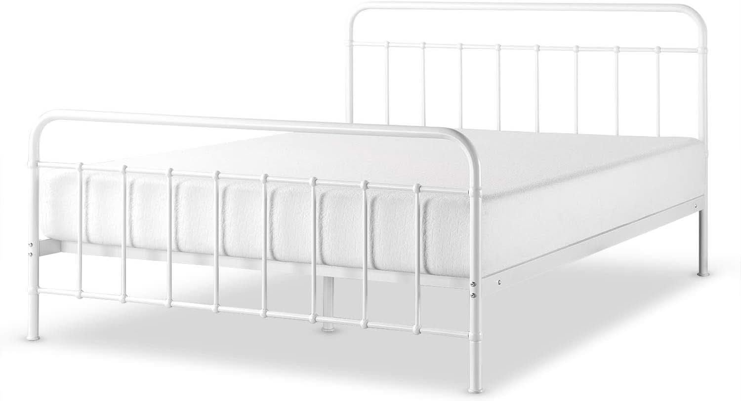 White Full Panel Metal Bed Frame Industrial Strength