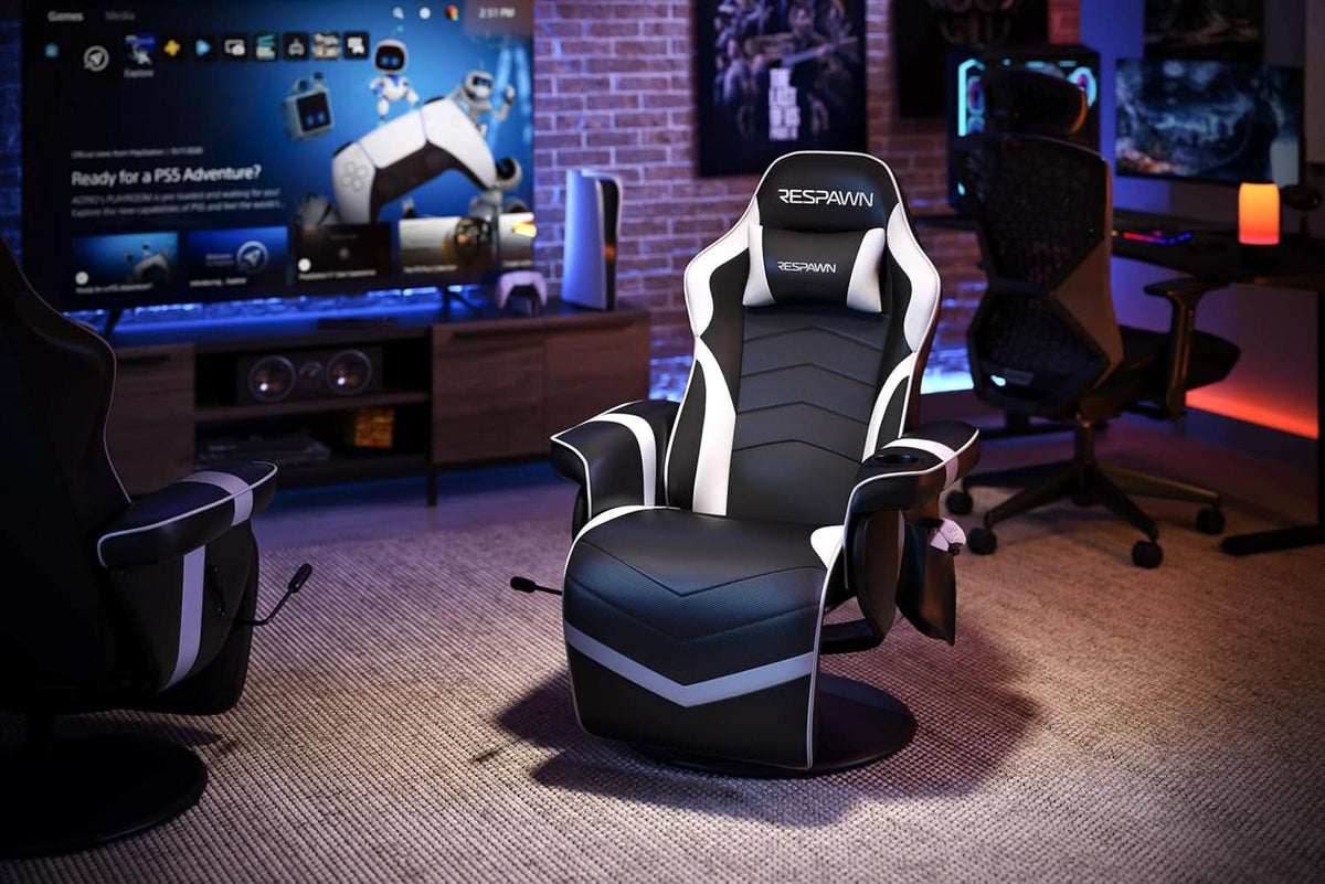White Gaming Recliner Cupholder And Adjustable Footrest