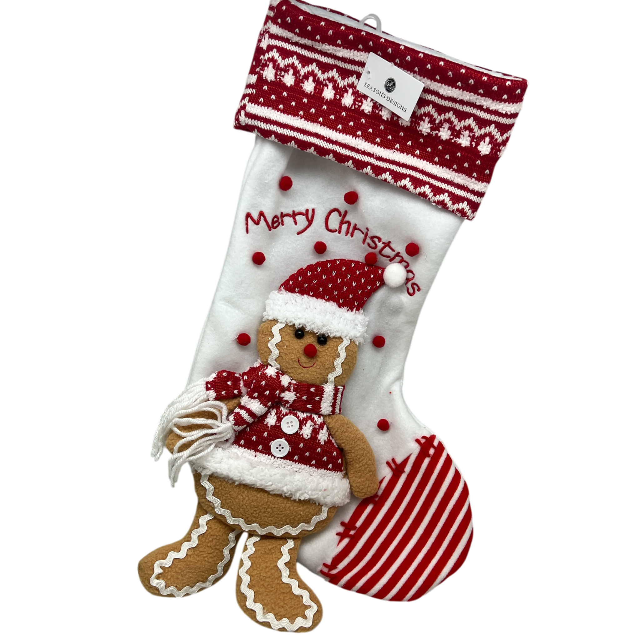 White Gingerbread Dangling Legs Stocking