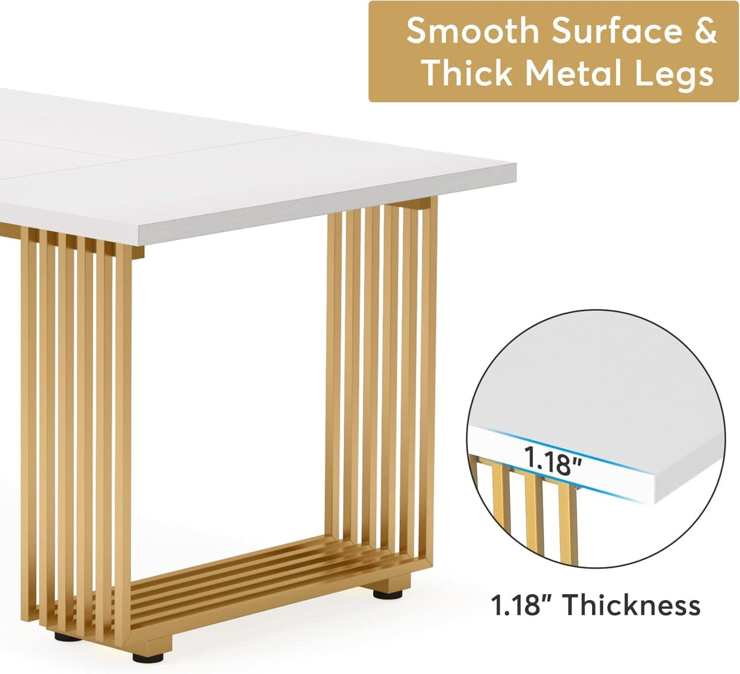 White Gold Wood Dining Table 70 Inch Rectangular For Dining Room