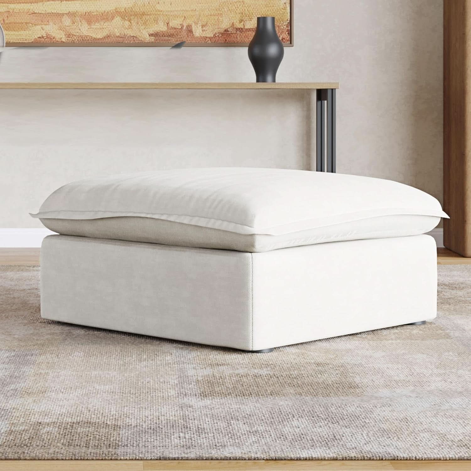 White Hemp Velvet Ottoman Footstool Removable Covers