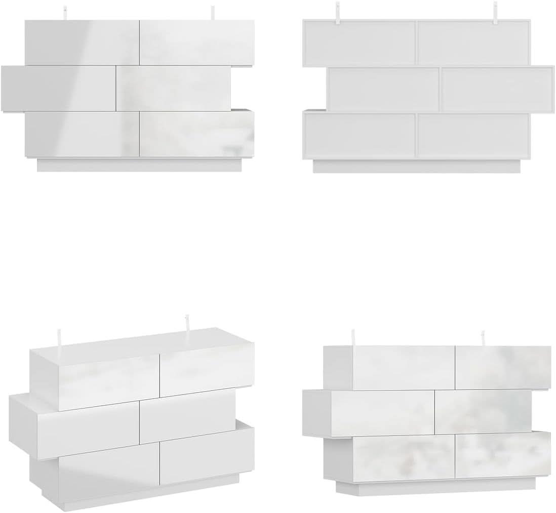 White High Gloss Six Drawer Dresser With Asymmetrical Design