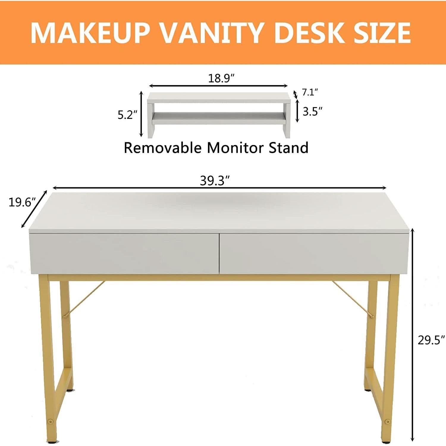 White Home Office Desk With Drawer And Monitor Stand