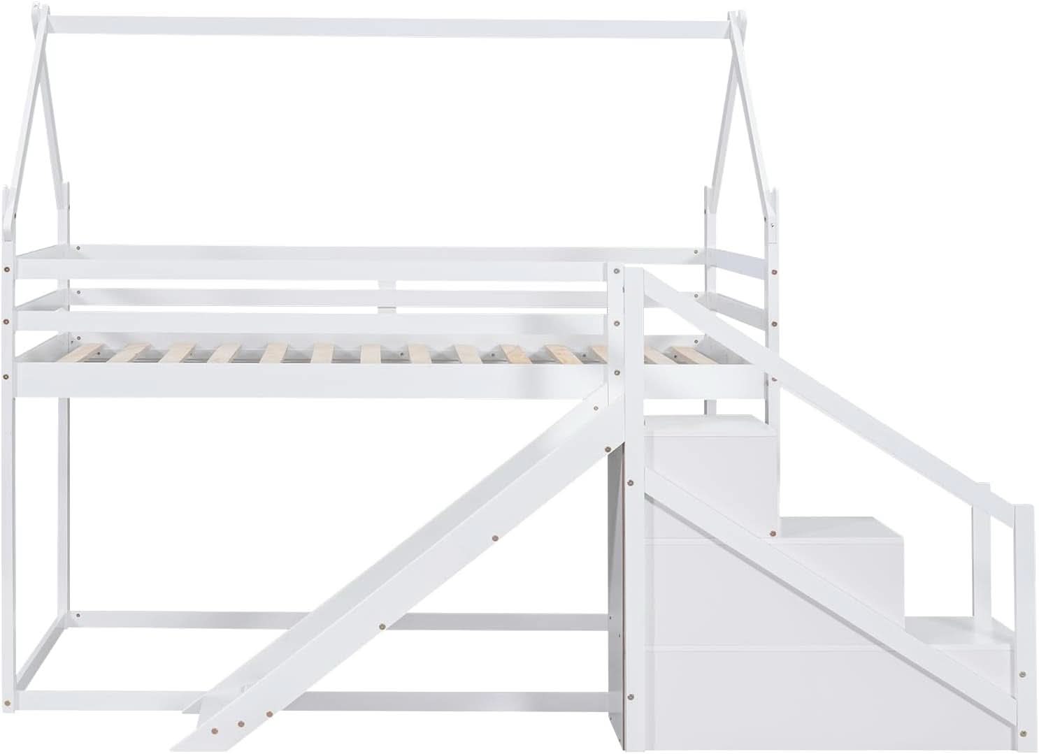 White House Twin Over Twin Bunk Bed With Slide And Stairs
