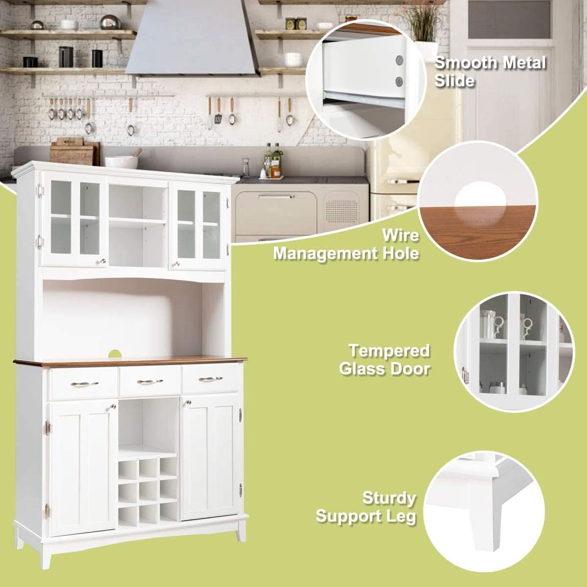 White Kitchen Hutch Sideboard With Built In Wine Rack
