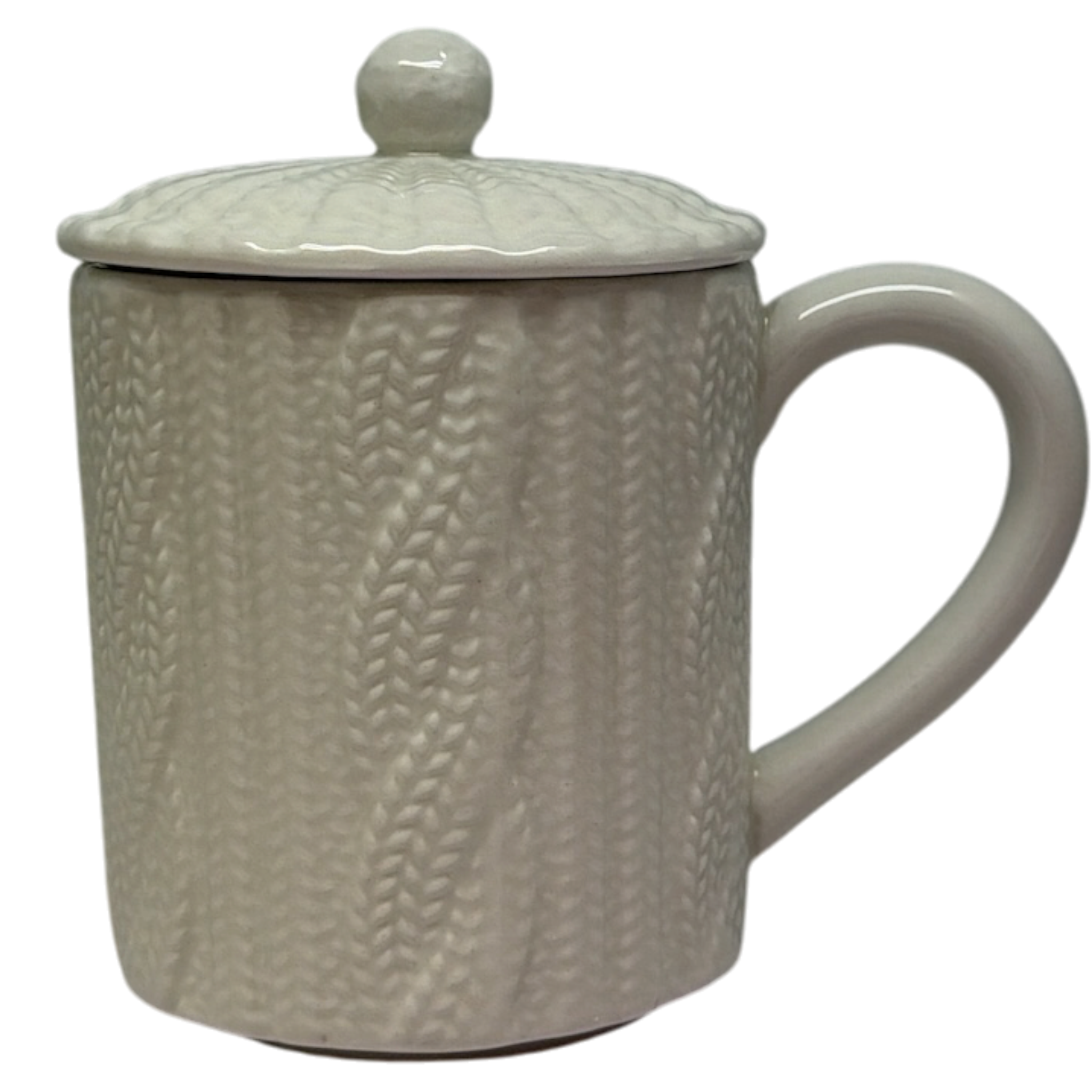 White Knit-Look Mug With Lid