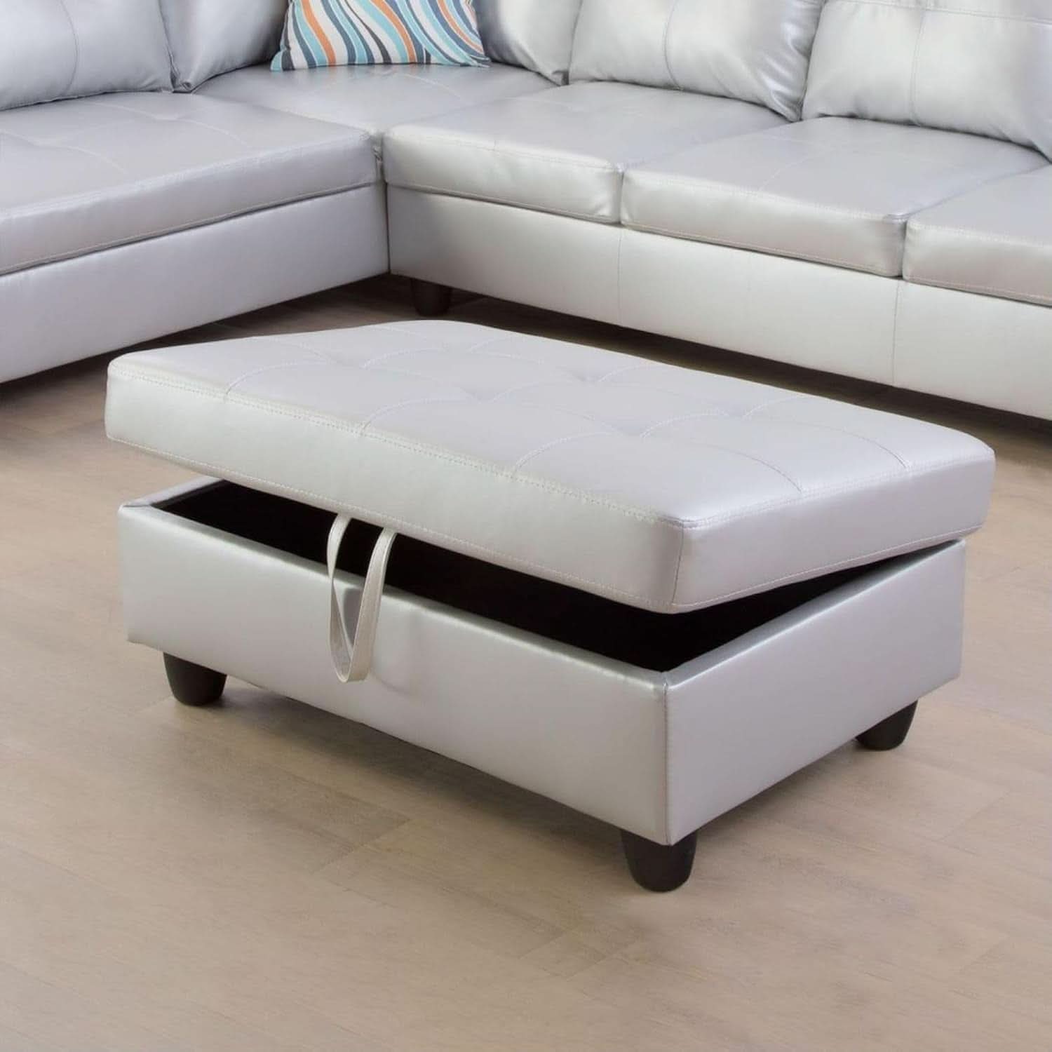 White L Shaped Sofa Set With Storage Ottoman 3 Piece
