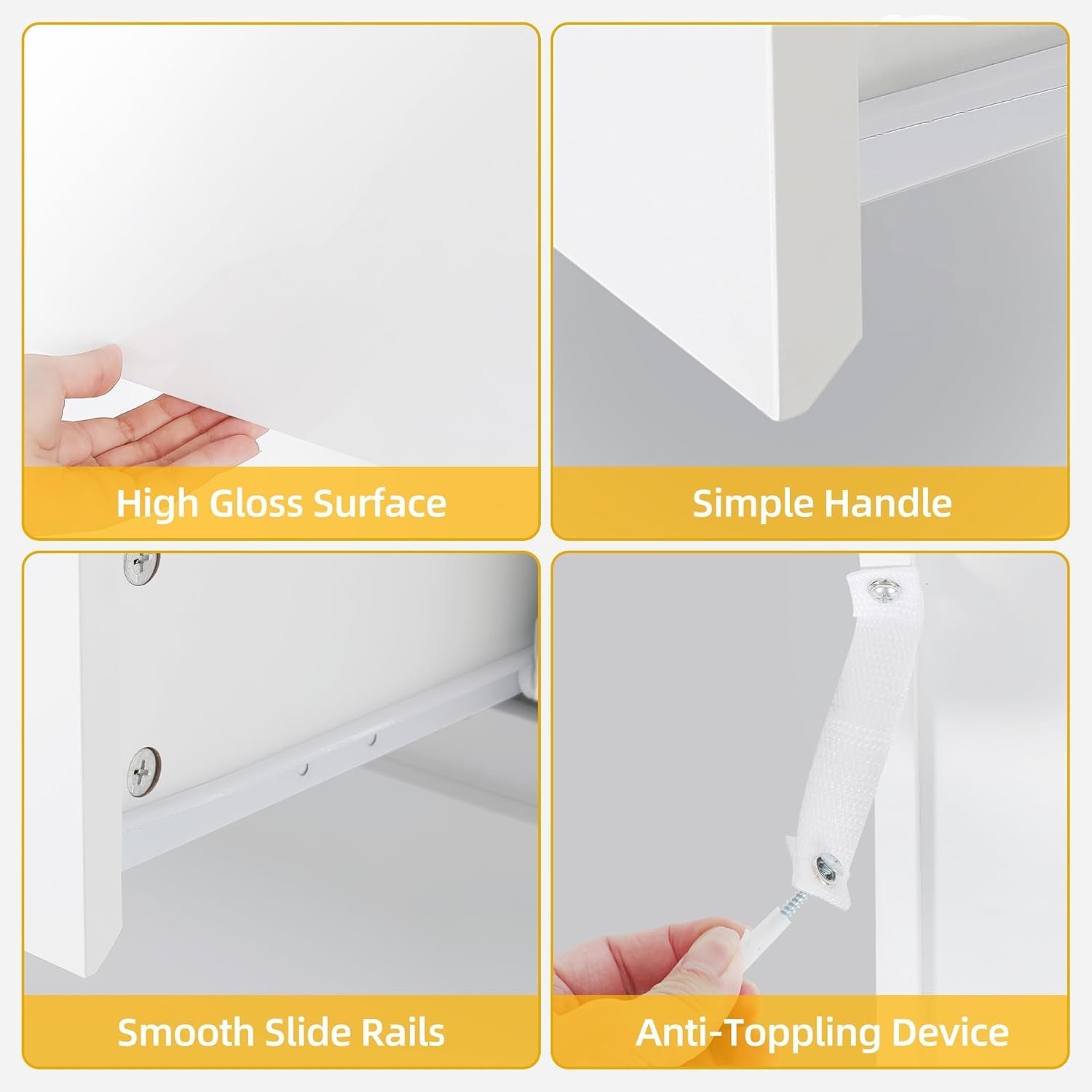 White LED Dresser With Tempered Glass Top 8 Drawers