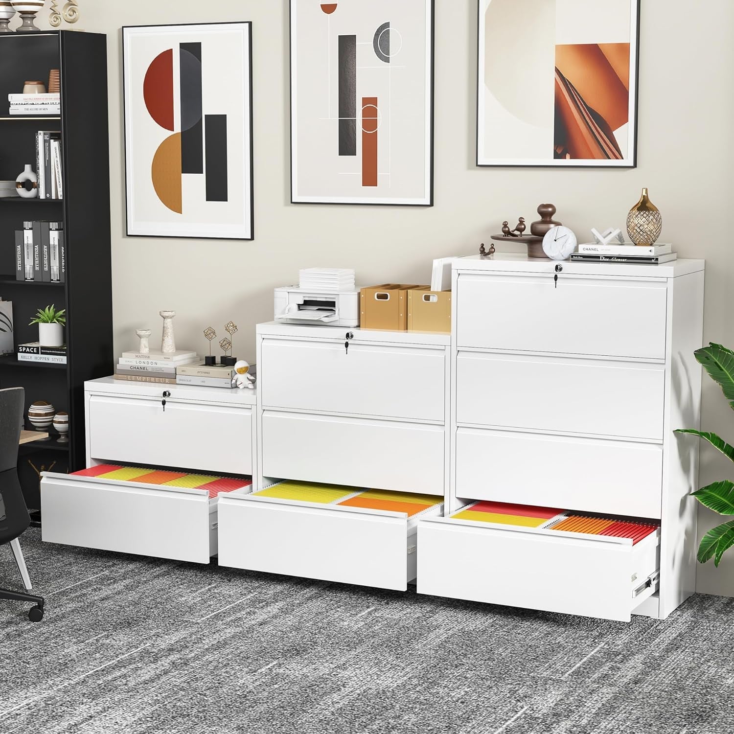 White Lateral File Cabinet With Two Lockable Drawers
