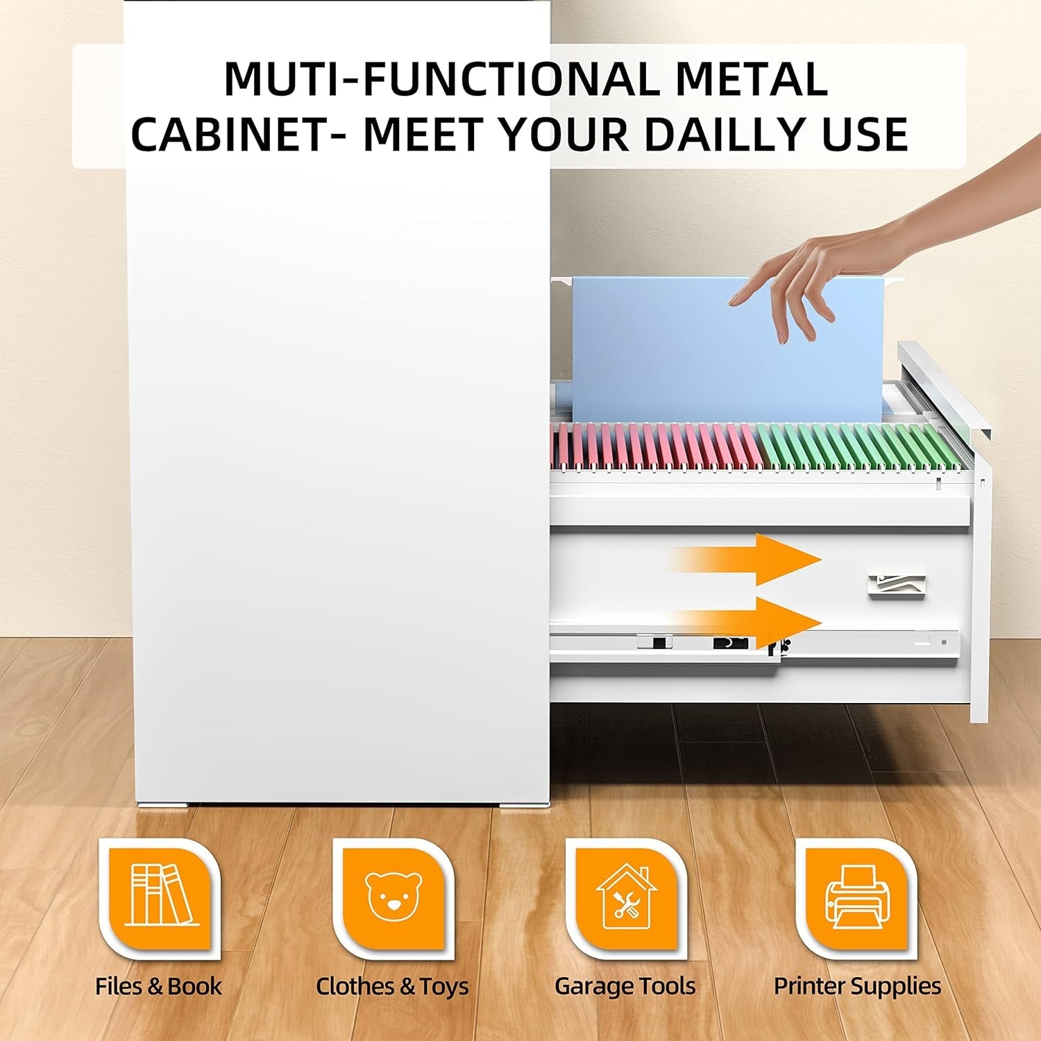 White Lateral File Cabinet With Two Lockable Drawers
