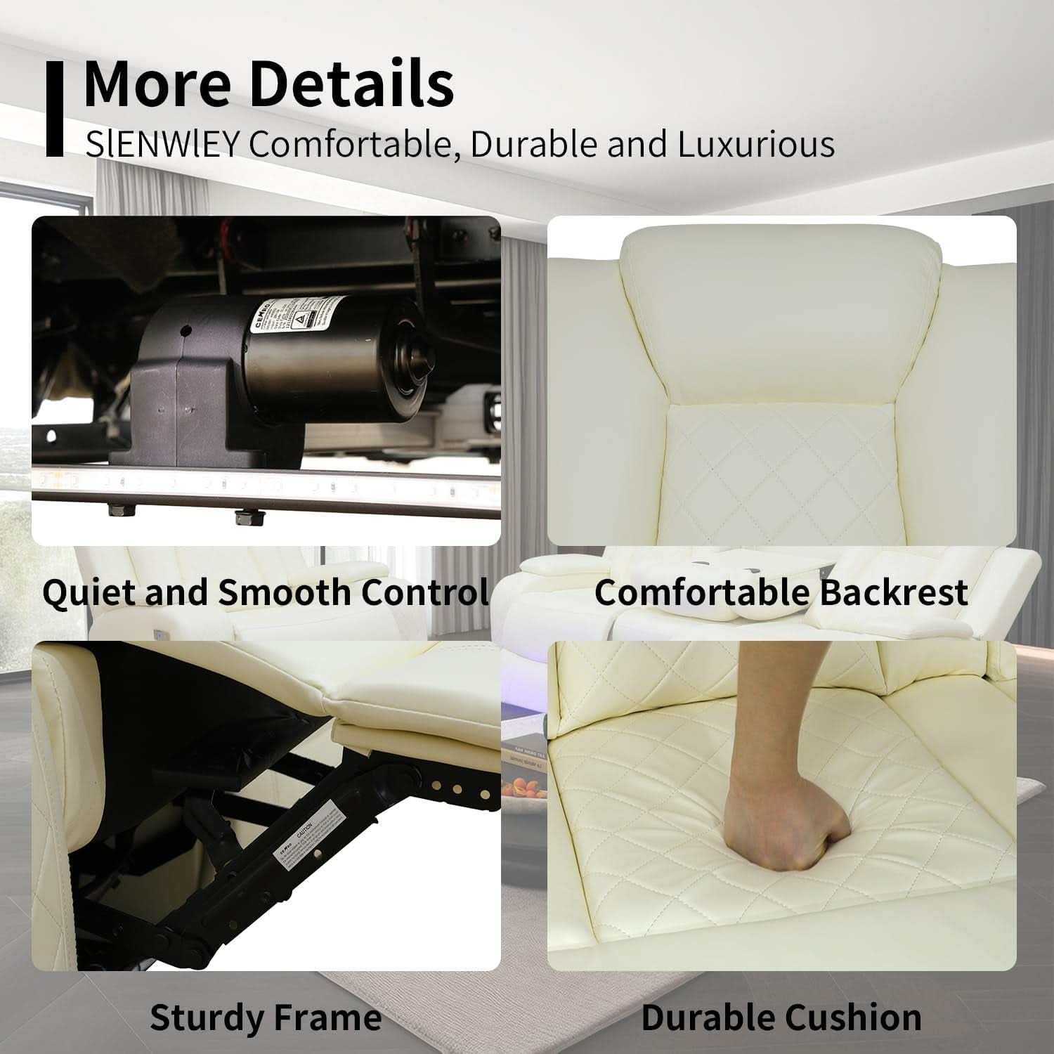 White Leather Power Reclining Sofa Set for Living Room