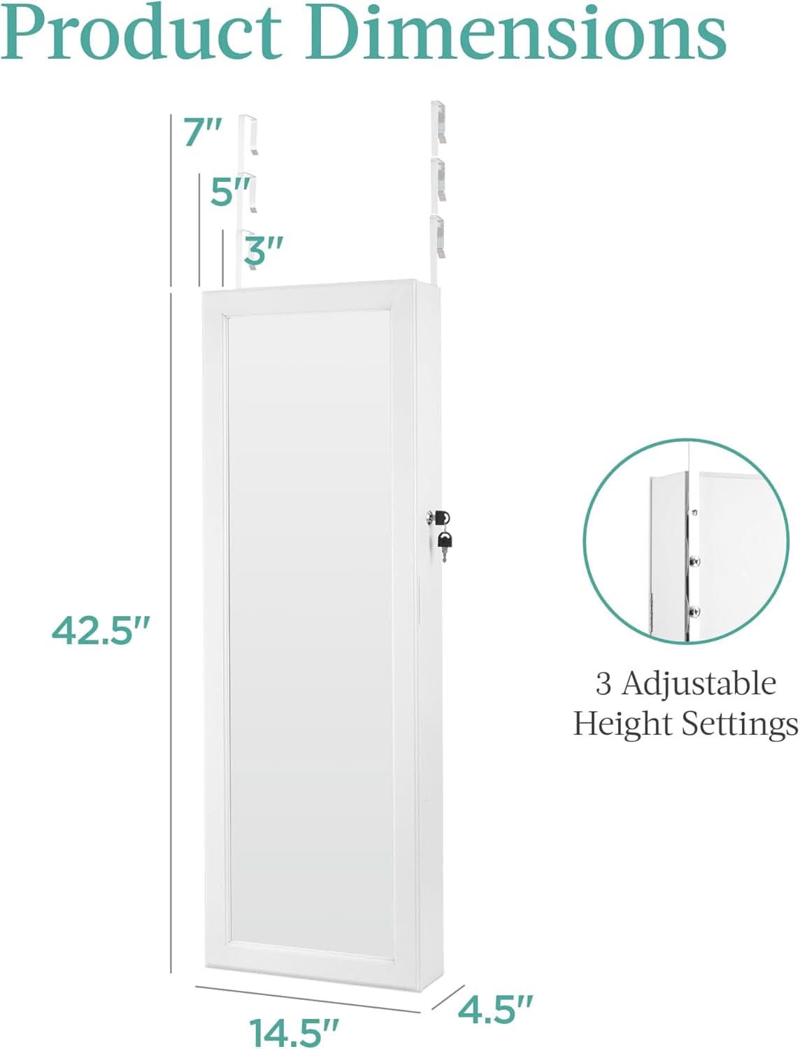 White Led Mirror Jewelry Cabinet With Lock And Drawers