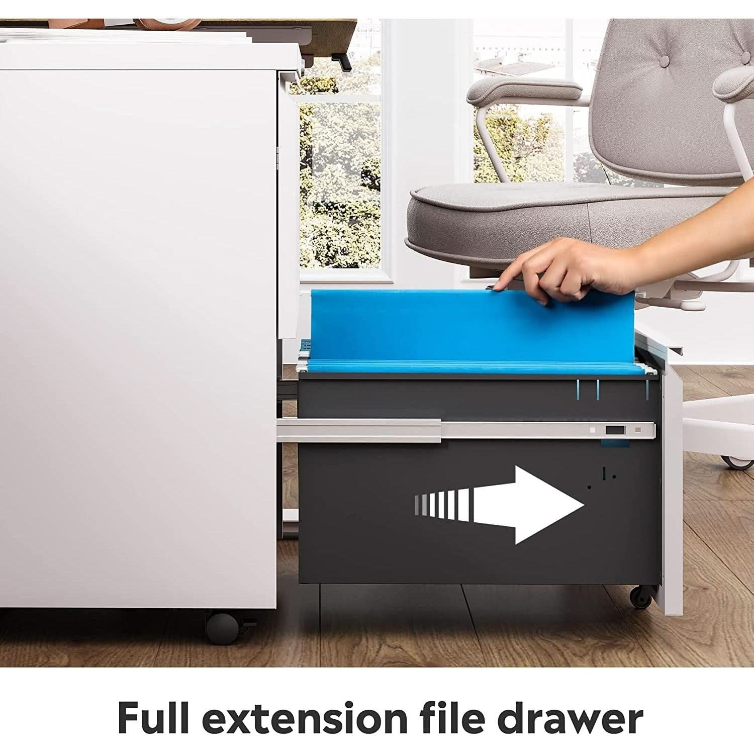 White Lockable File Cabinet With 2 Drawers Under Desk