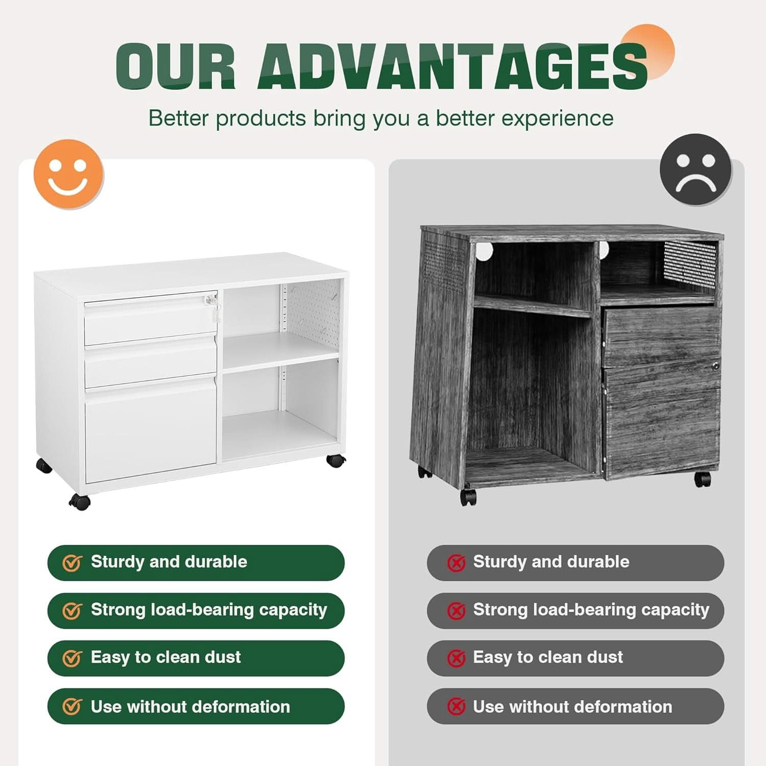 White Locking 3 Drawer File Cabinet For Home Office