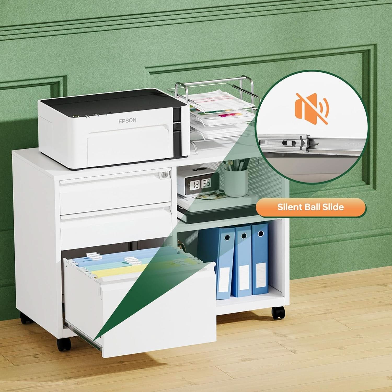 White Locking 3 Drawer File Cabinet For Home Office