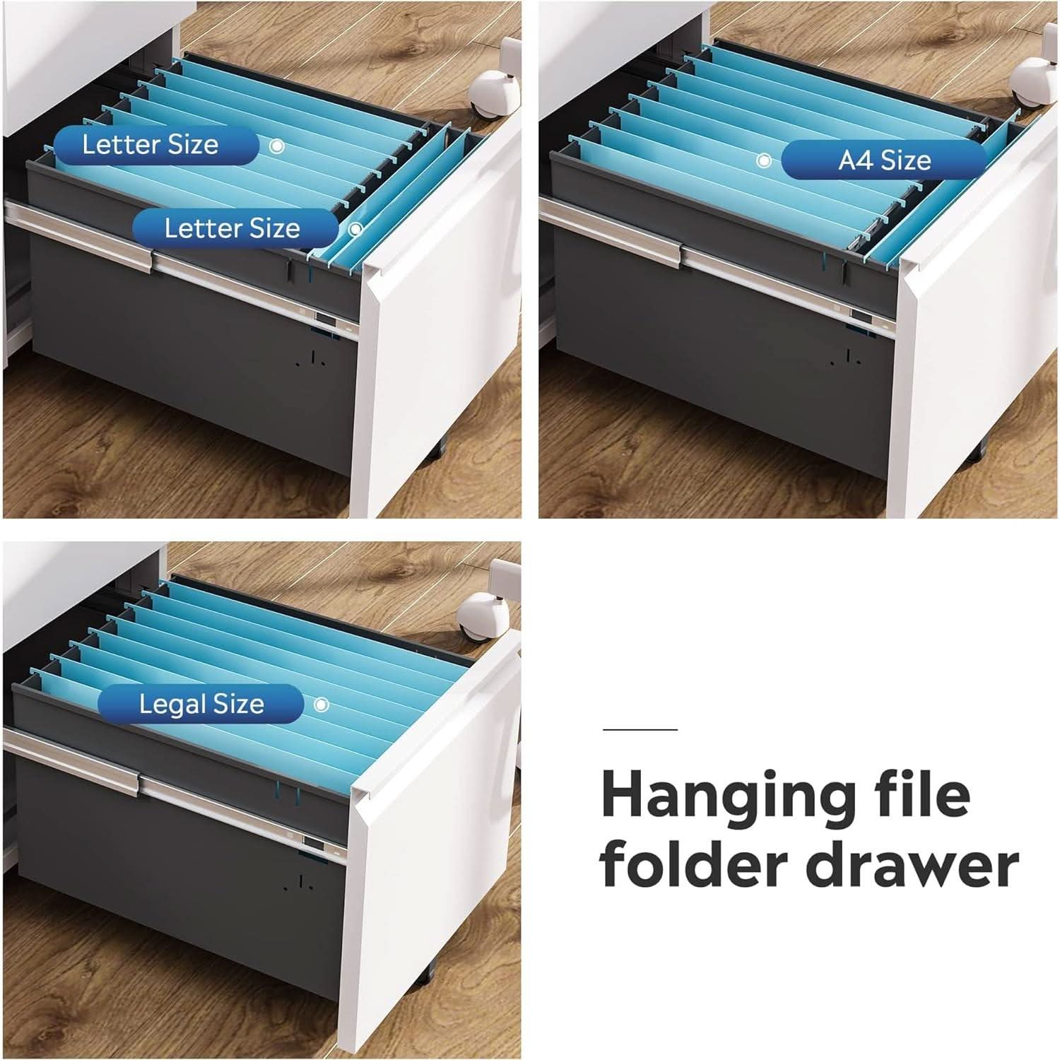 White Metal Mobile Filing Cabinet With Lock And Drawers