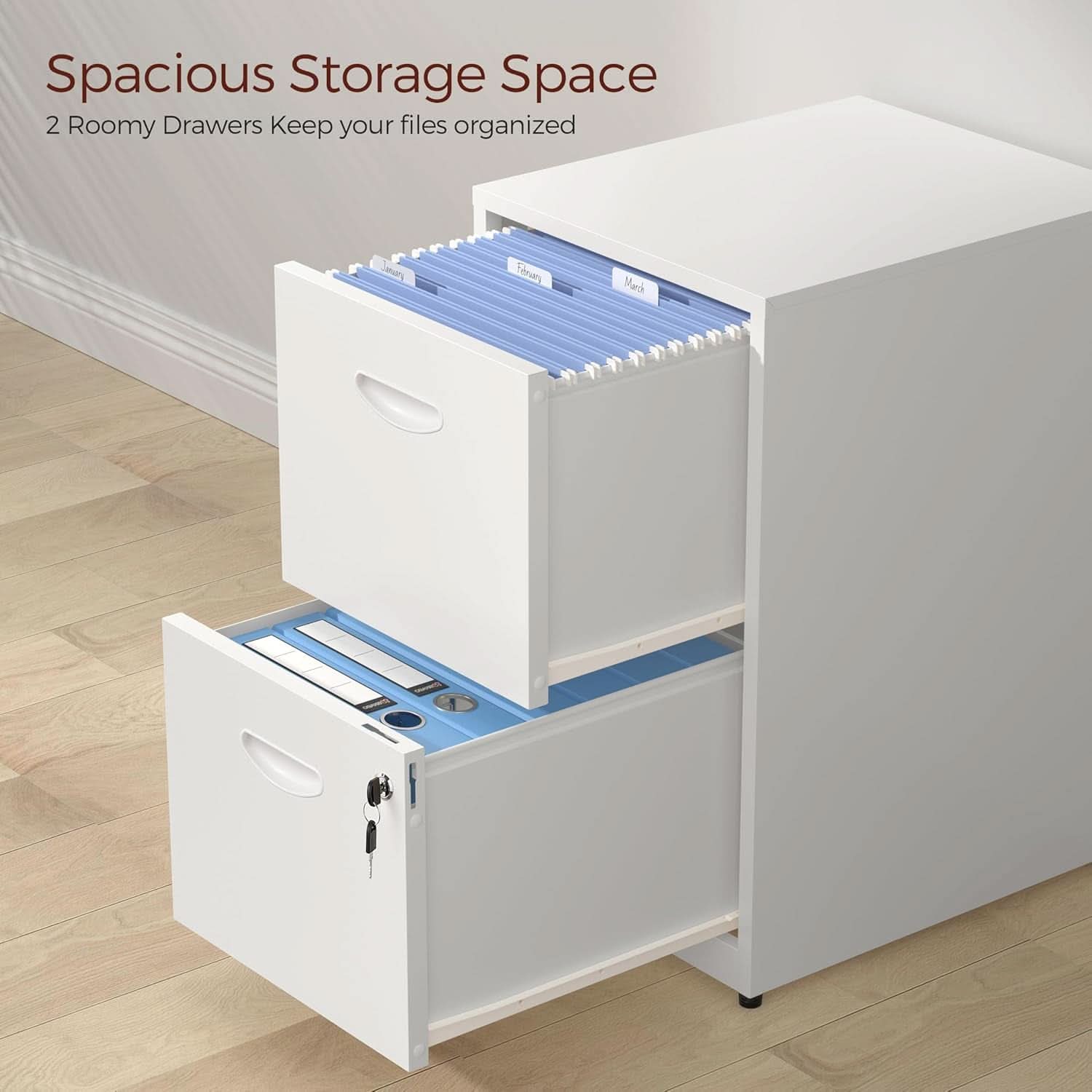 White Metal Two Drawer Locking File Cabinet For Hanging Files Fits Letter And A4