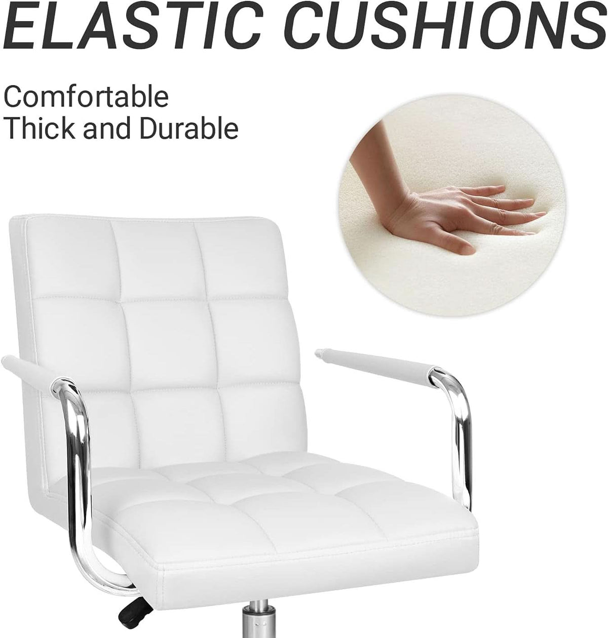 White Mid Back Office Task Chair With Adjustable Height And 360 Degree Swivel