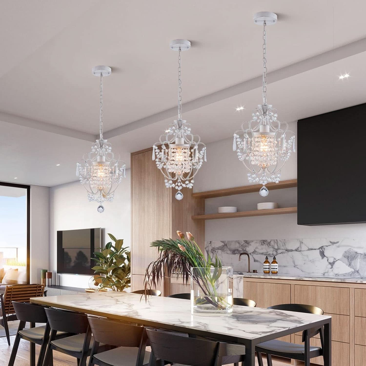 White Mini Crystal Chandelier Ceiling Light 1 Light Fixture