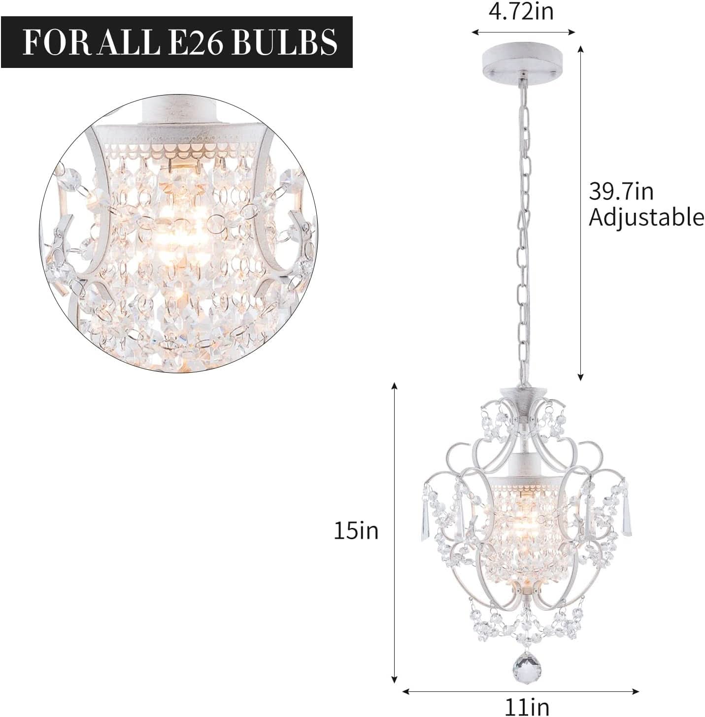 White Mini Crystal Chandelier Ceiling Light 1 Light Fixture