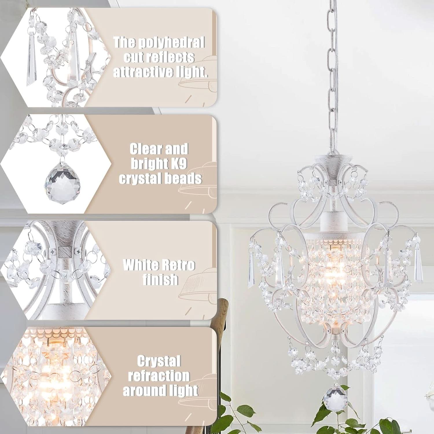 White Mini Crystal Chandelier Ceiling Light 1 Light Fixture