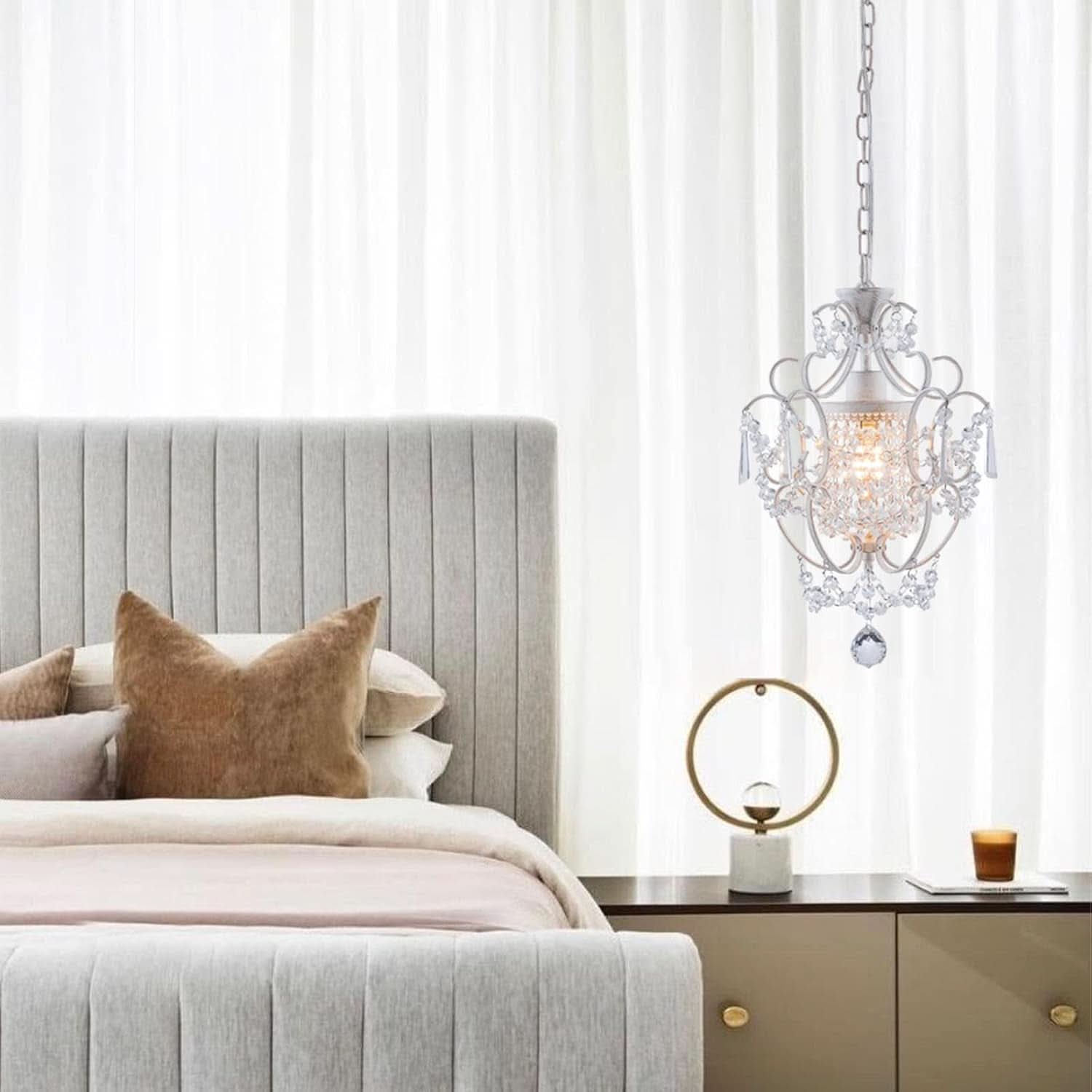 White Mini Crystal Chandelier Ceiling Light 1 Light Fixture