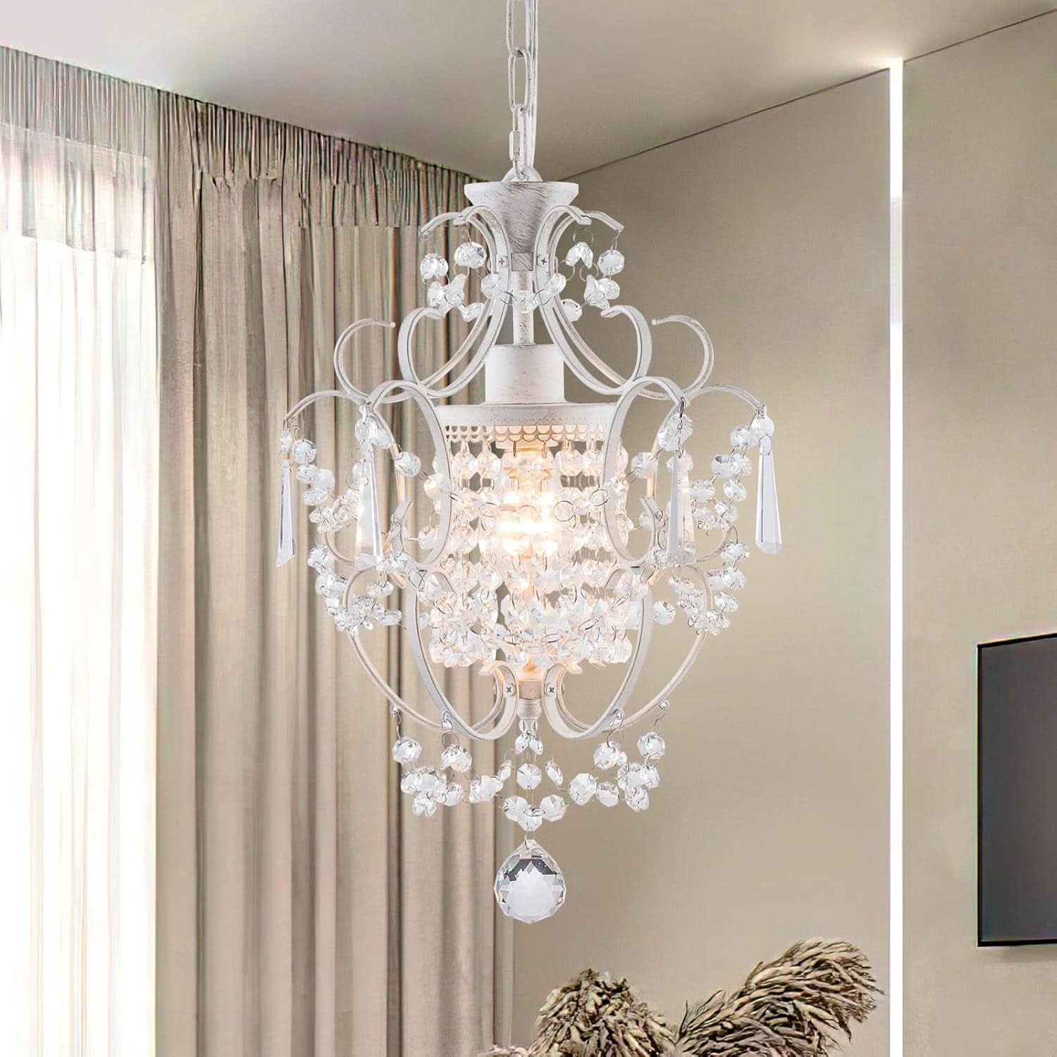 White Mini Crystal Chandelier Ceiling Light 1 Light Fixture