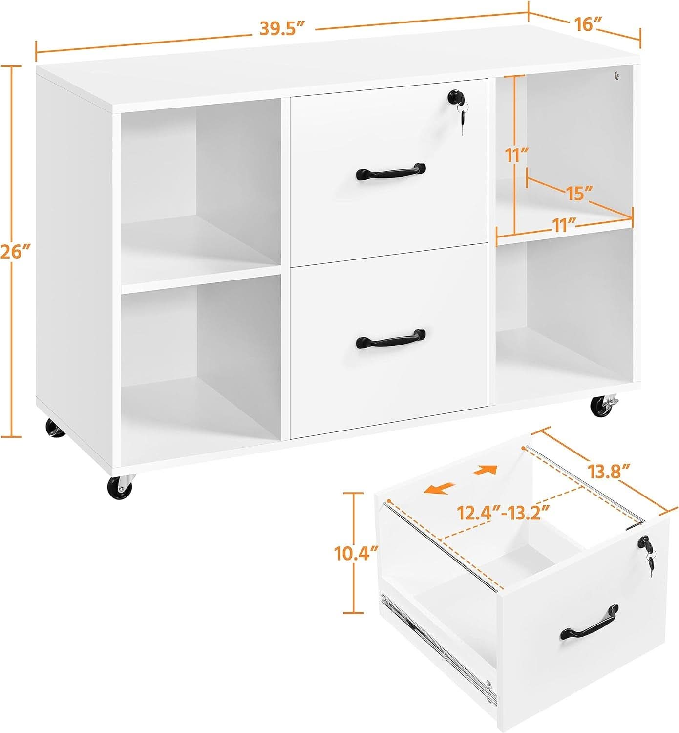 White Mobile Letter Size Lateral File Cabinet 2 Drawers