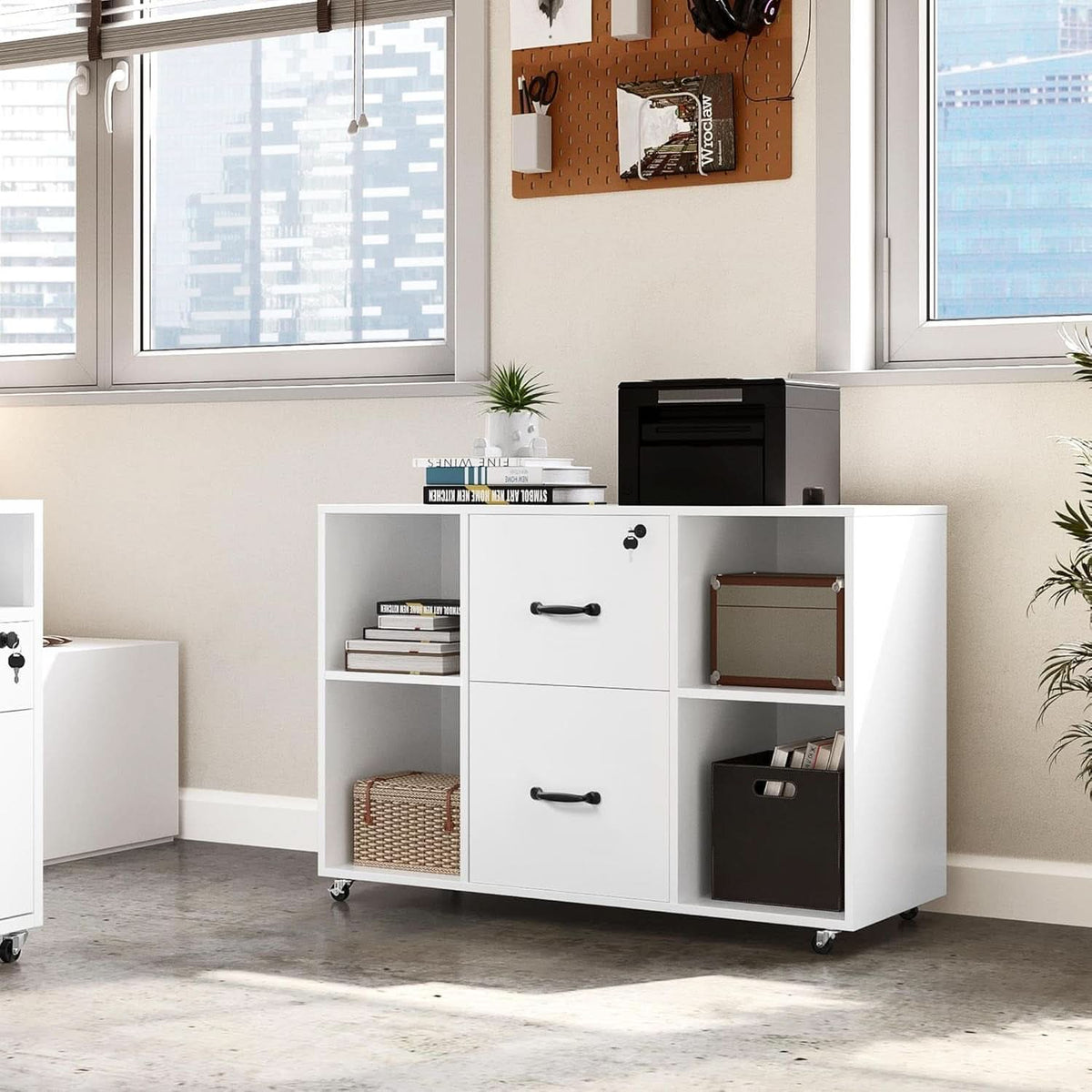 White Mobile Letter Size Lateral File Cabinet 2 Drawers