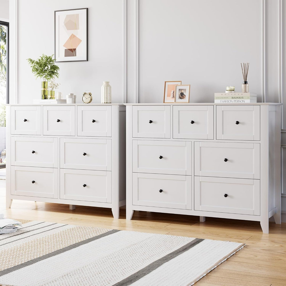 White Modern Seven Drawer Dresser For Bedroom Storage