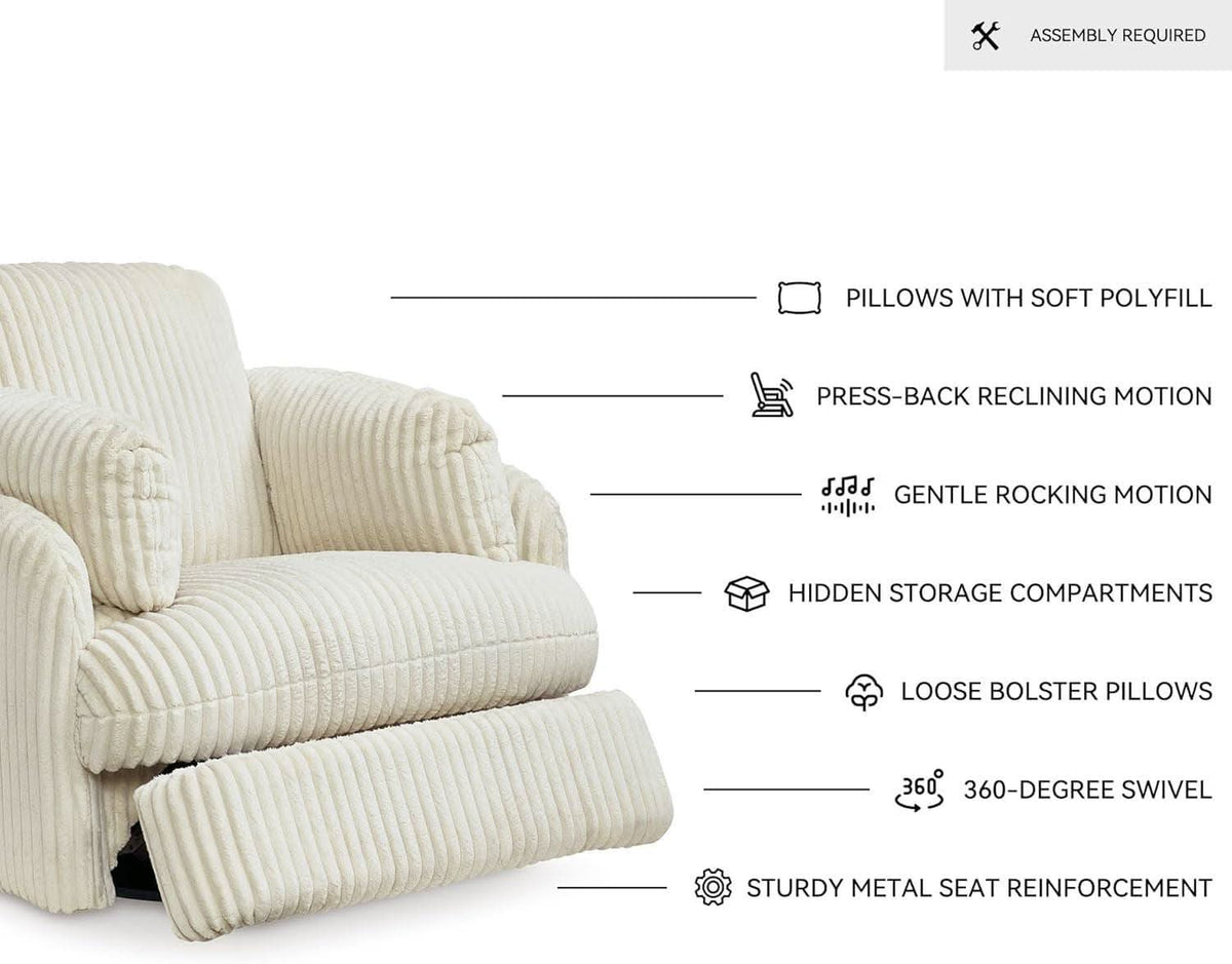 White Modern Swivel Glider Recliner With Hidden Storage