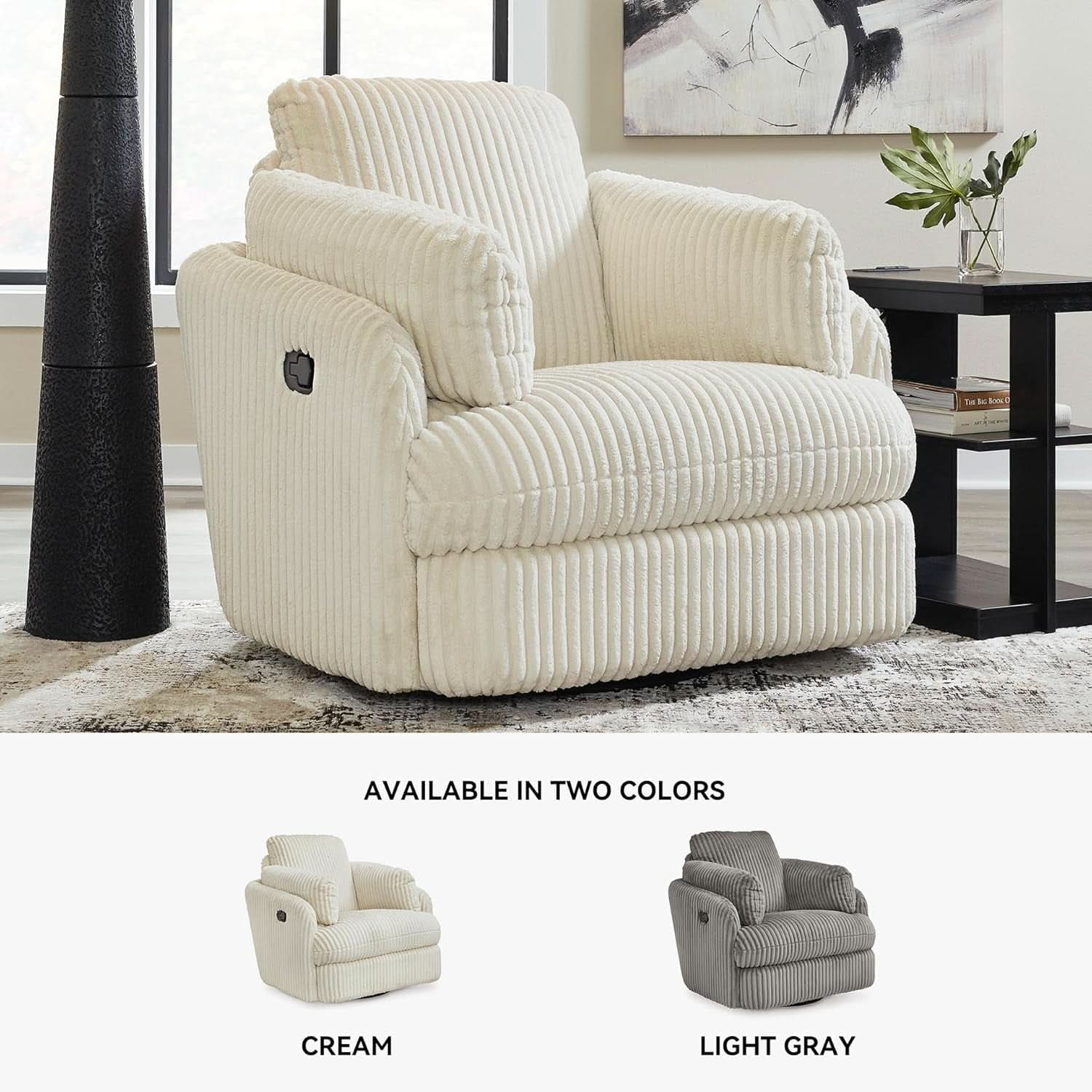 White Modern Swivel Glider Recliner With Hidden Storage