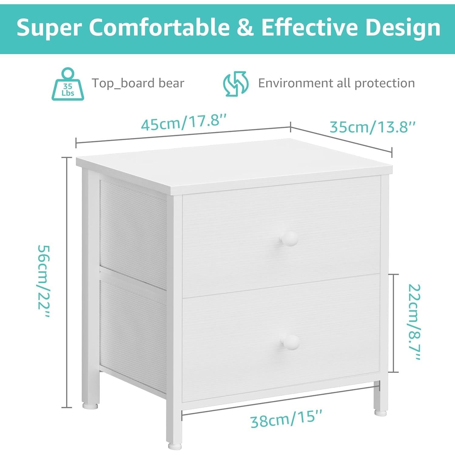 White Nightstand With 2 Drawers Bedside End Table Storage