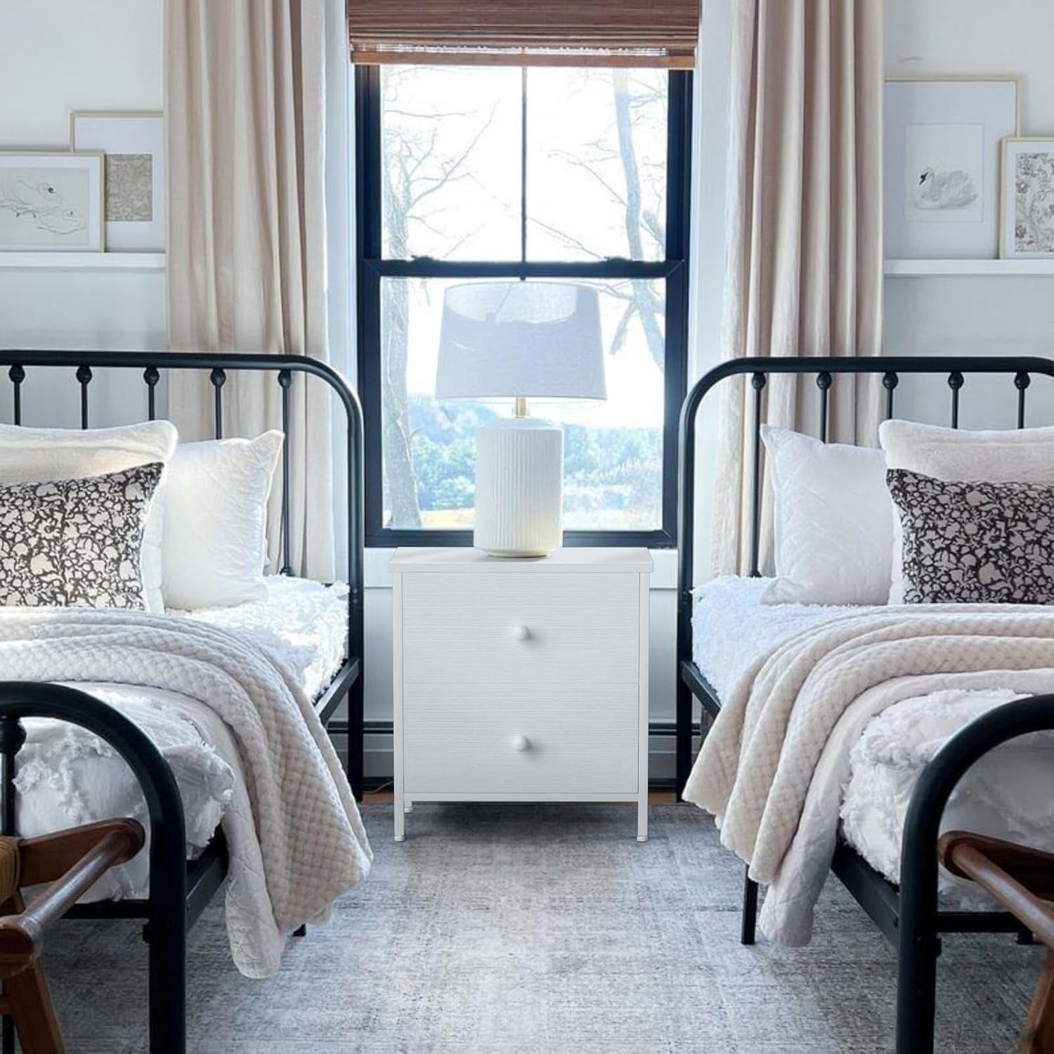 White Nightstand With 2 Drawers Bedside End Table Storage