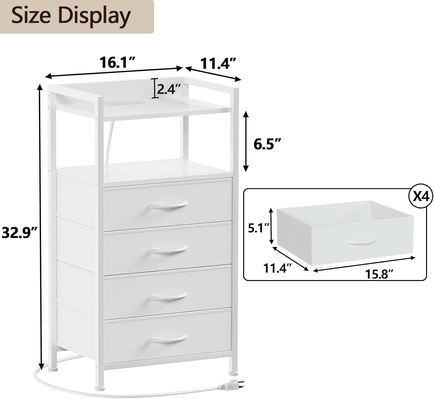 White Nightstand With Charging Station And RGB LED Lighting