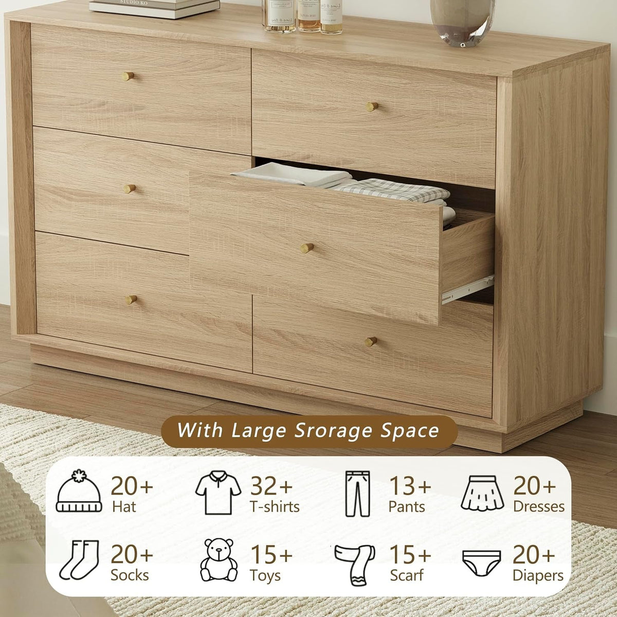 White Oak Architecturally Designed Dresser With Six Drawers