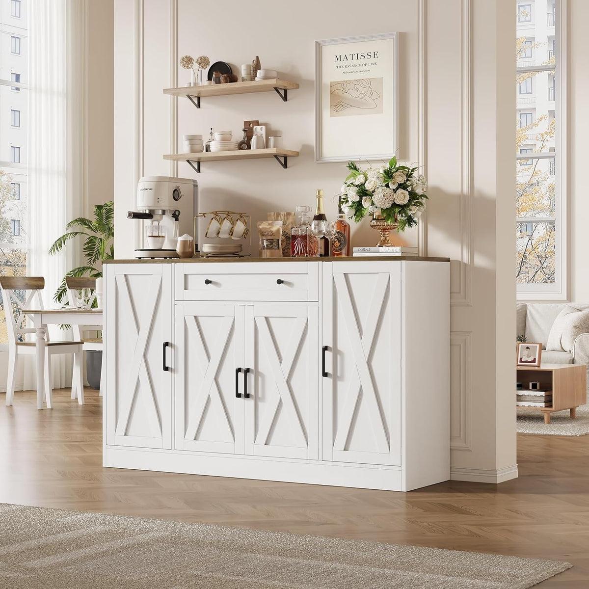 White Oak Wood Sideboard Buffet Cabinet With Doors