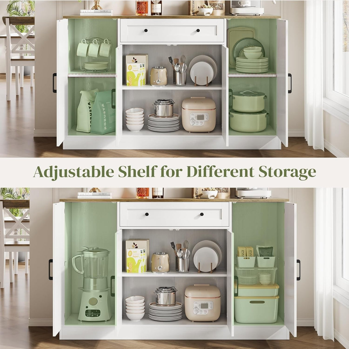 White Oak Wood Sideboard Buffet Cabinet With Doors