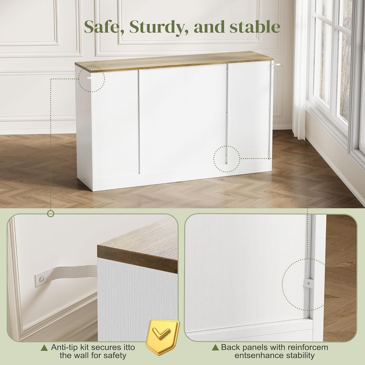 White Oak Wood Sideboard Buffet Cabinet With Doors