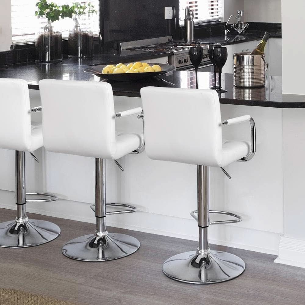 White PU Leather Adjustable Swivel Bar Stools Set of 2