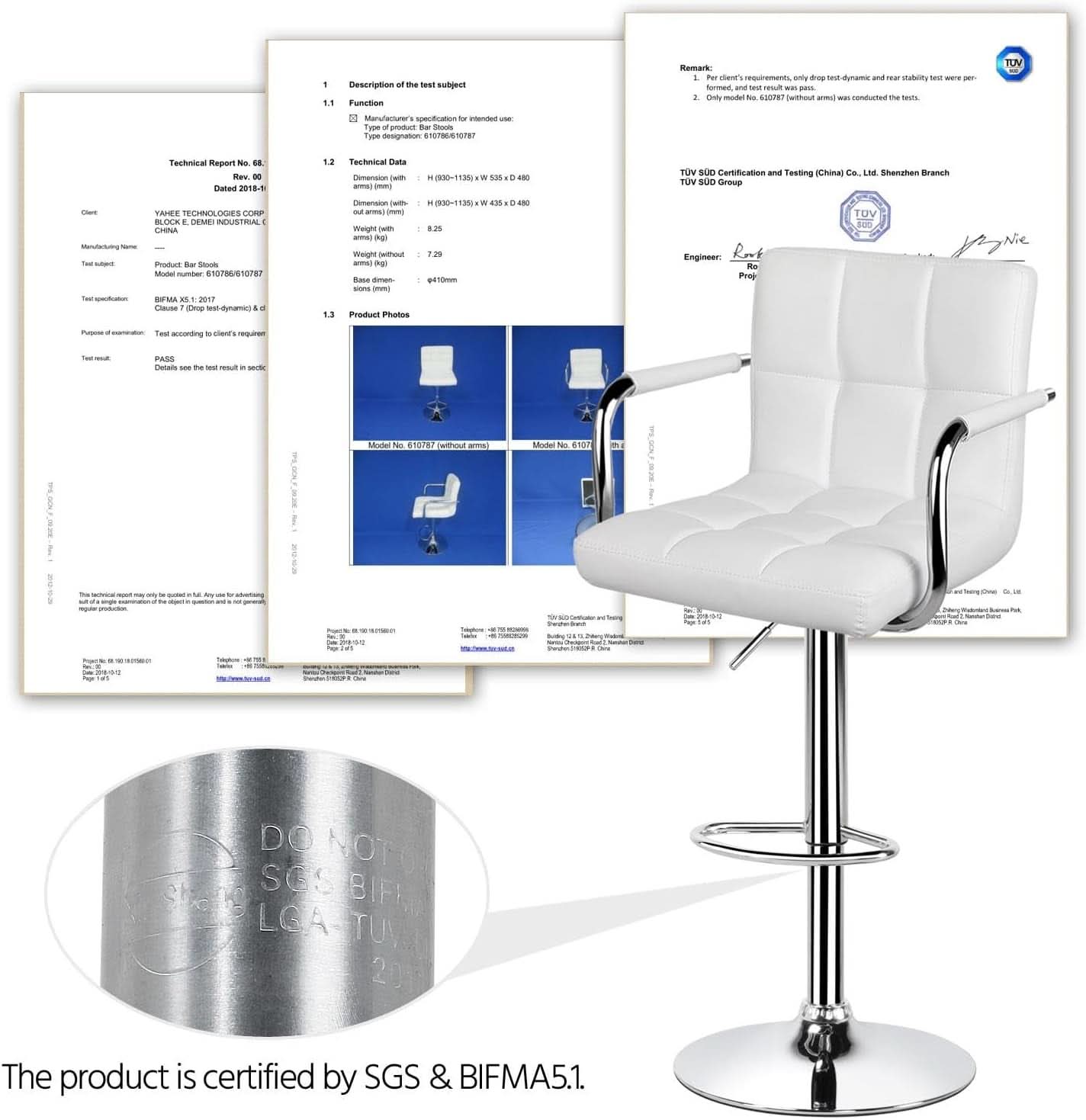 White PU Leather Adjustable Swivel Bar Stools Set of 2