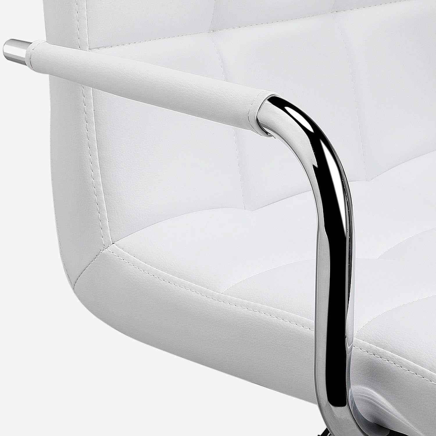 White PU Leather Adjustable Swivel Bar Stools Set of 2