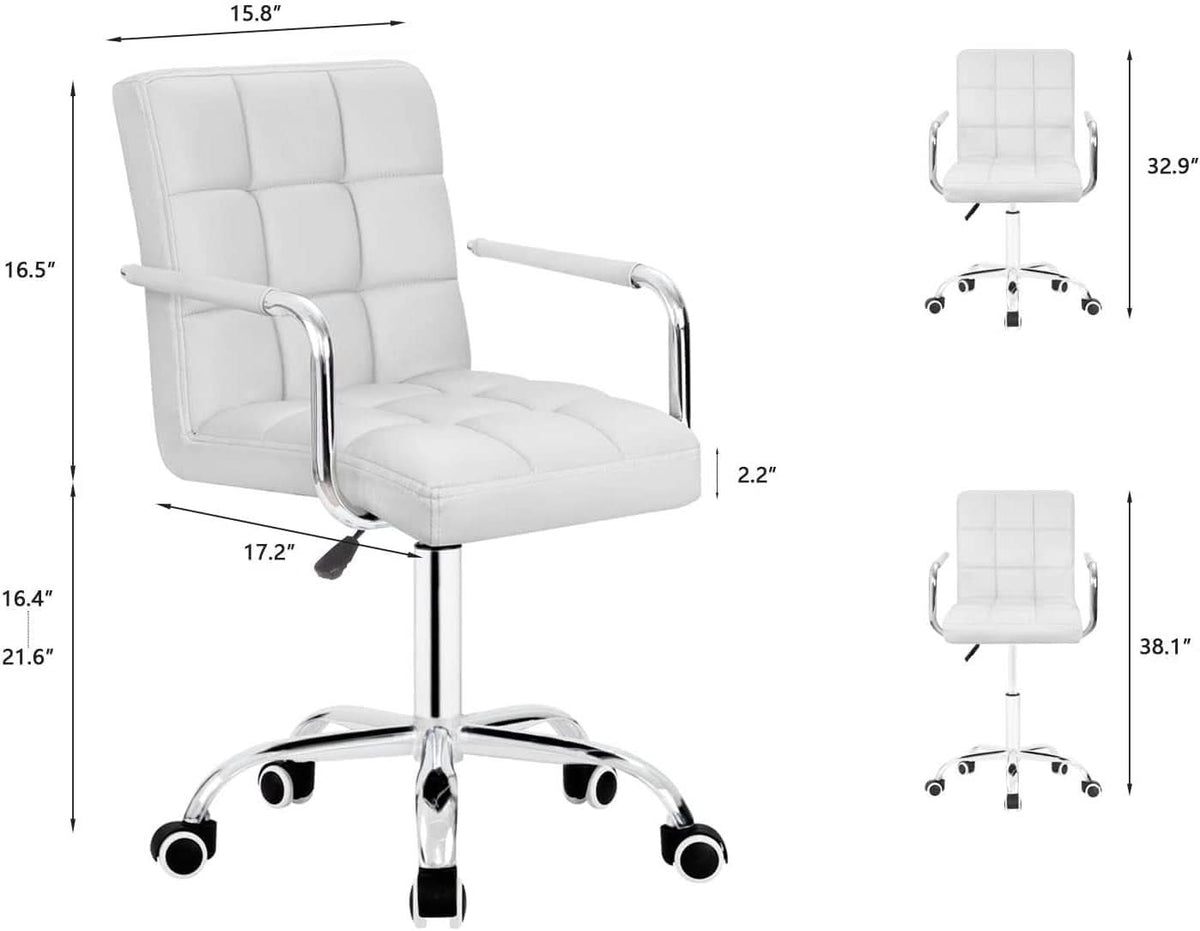 White PU Leather Desk Chair With Wheels Mid Back Office Chair