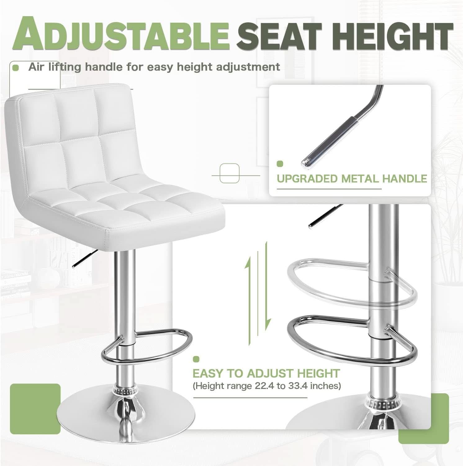 White PU Leather Swivel Bar Stool Set Of 2 Adjustable Height
