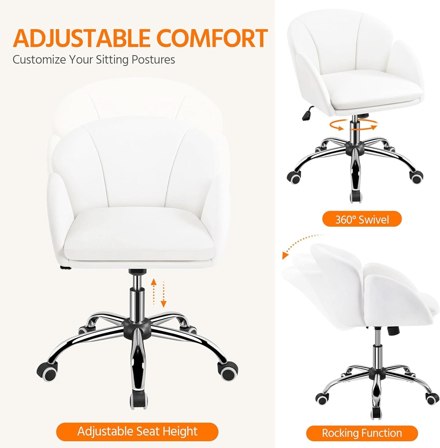 White Petal Desk Chair Faux Leather Swivel Office Chair
