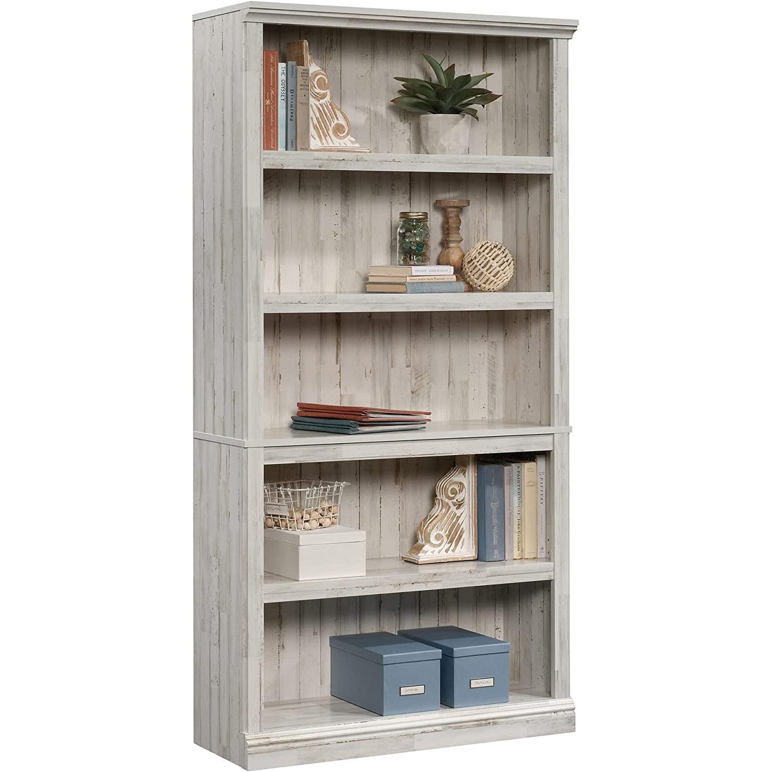 White Plank Bookcase With Five Adjustable Shelves For Home