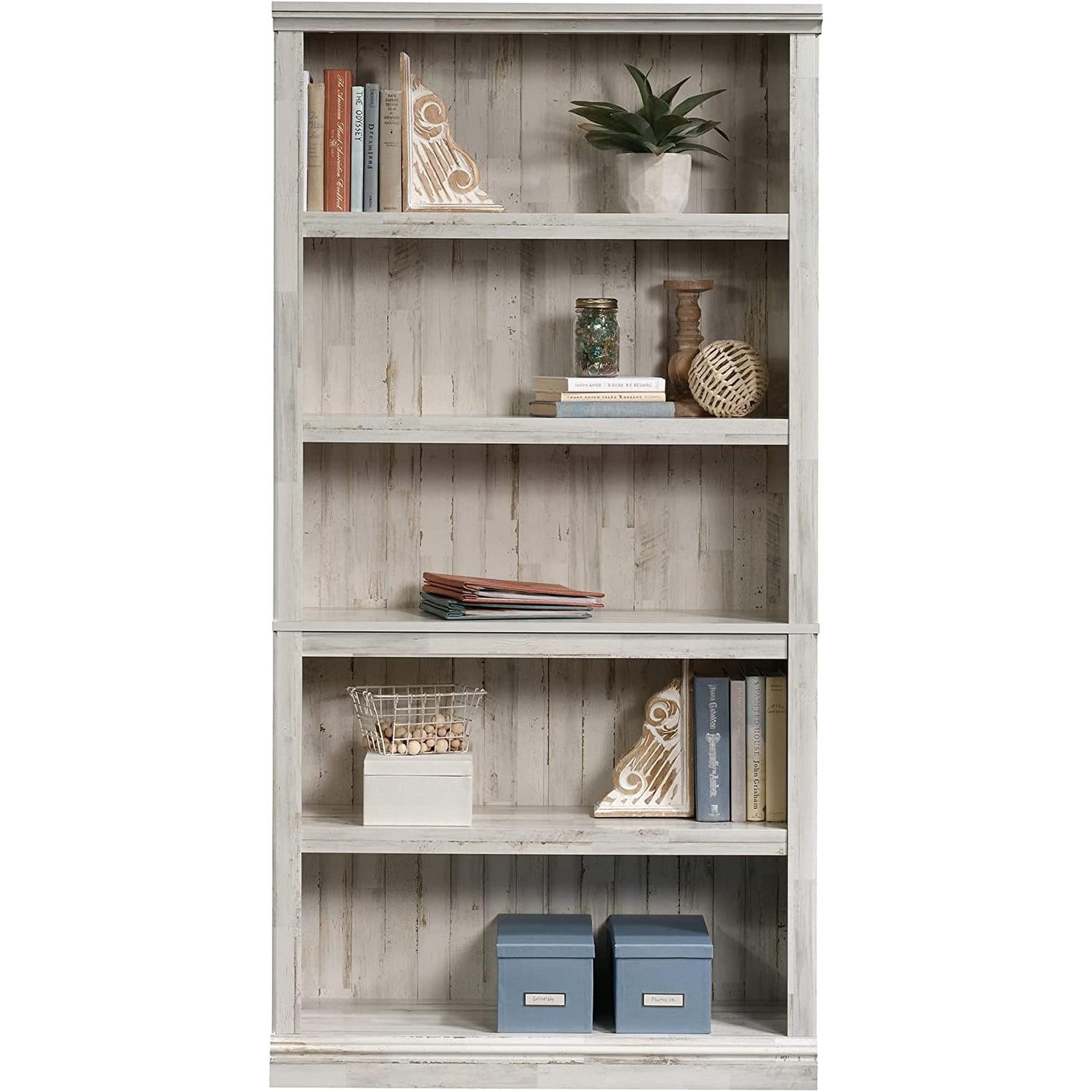 White Plank Bookcase With Five Adjustable Shelves For Home