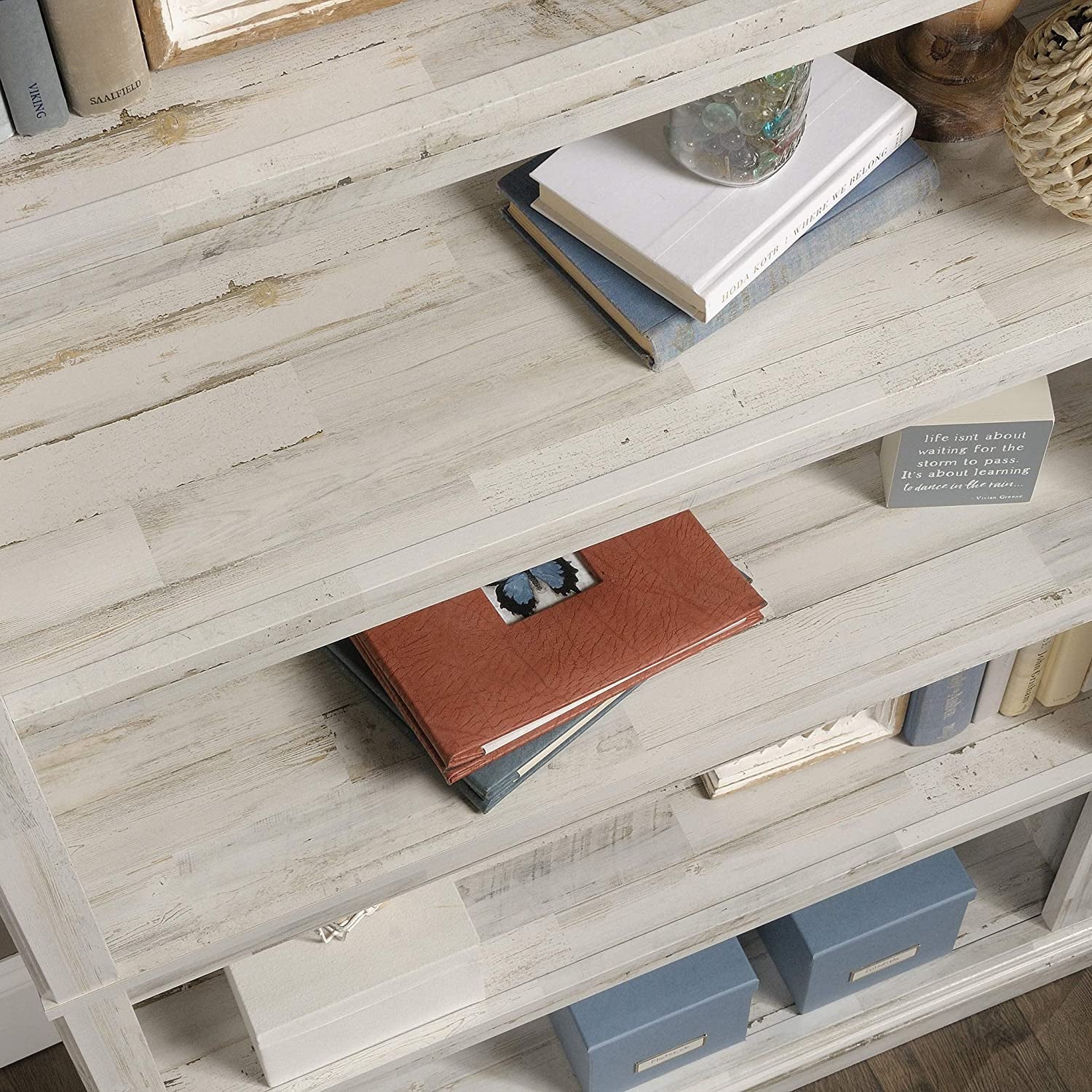 White Plank Bookcase With Five Adjustable Shelves For Home