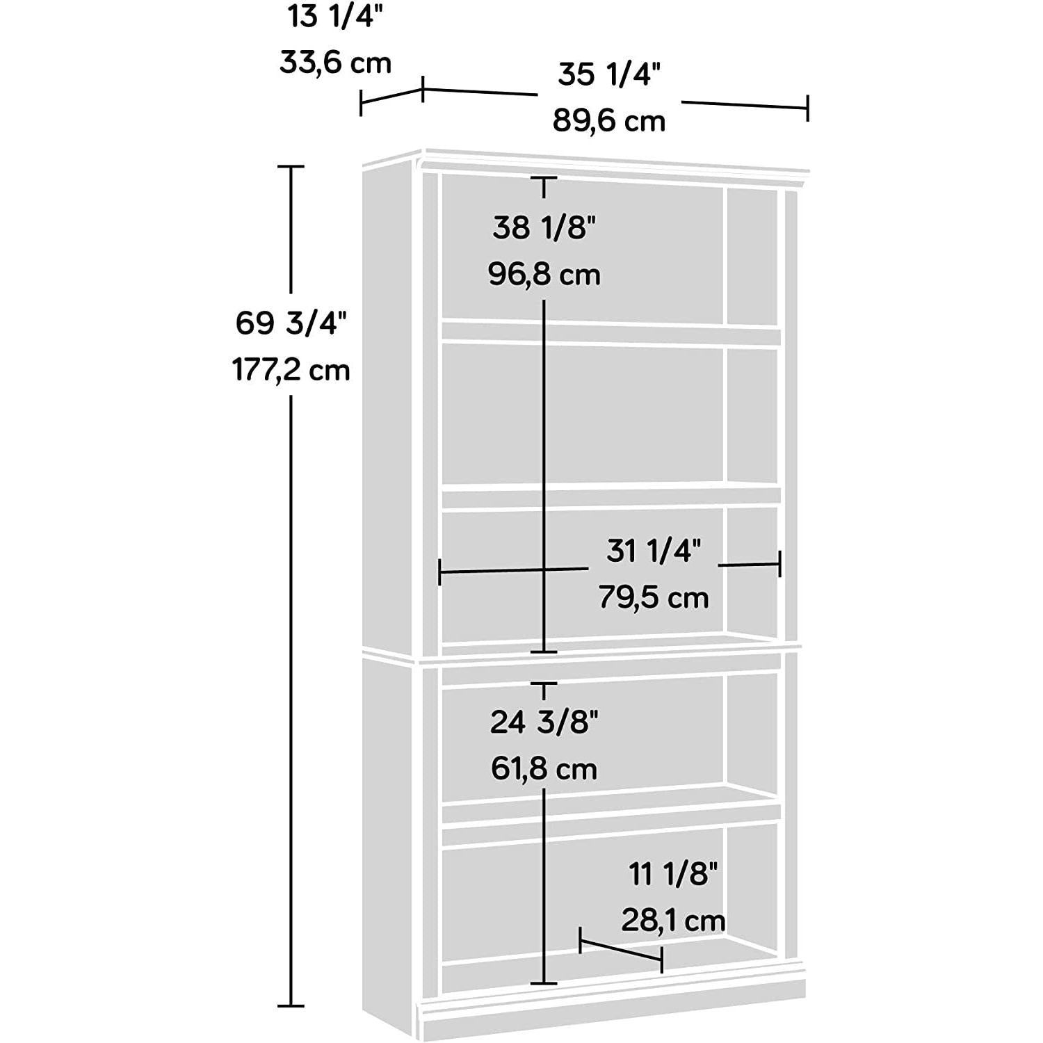 White Plank Bookcase With Five Adjustable Shelves For Home